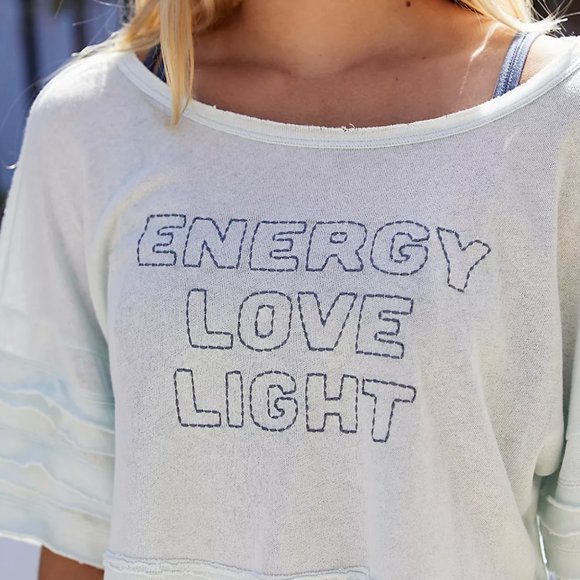 FREE PEOPLE Nava Cropped Graphic Tee Energy Love Light Icicle {RR46} - Picture 4 of 4